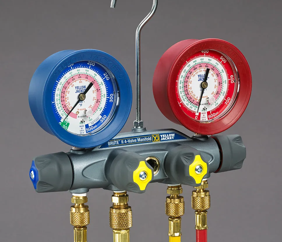 Yellow Jacket 46013 Brute II Test and Charging Manifold, F/C, Red/Blue Gauge, psi, R-22/404A/410A