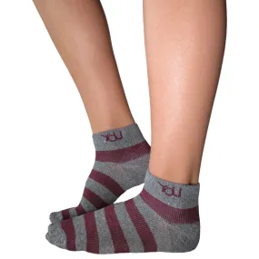 YoU Compression® Grey Marl & Burgundy Stripe • Ankle Socks 20-30 mmHg