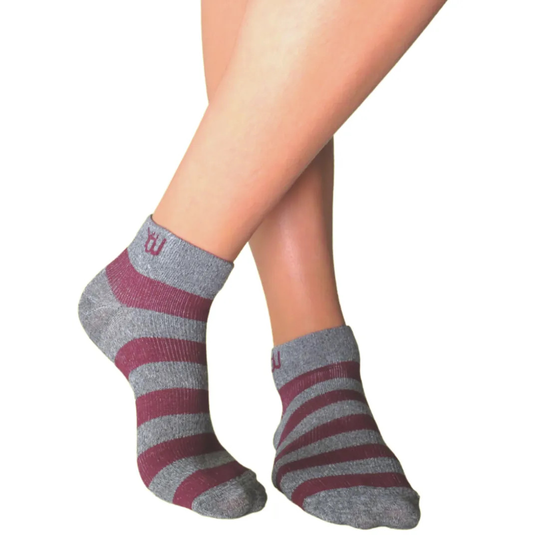 YoU Compression® Grey Marl & Burgundy Stripe • Ankle Socks 20-30 mmHg