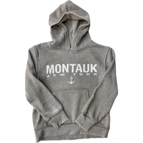 Youth Montauk New York Anchor Screen Printed Pullover Hoodie in Denim Charcoal