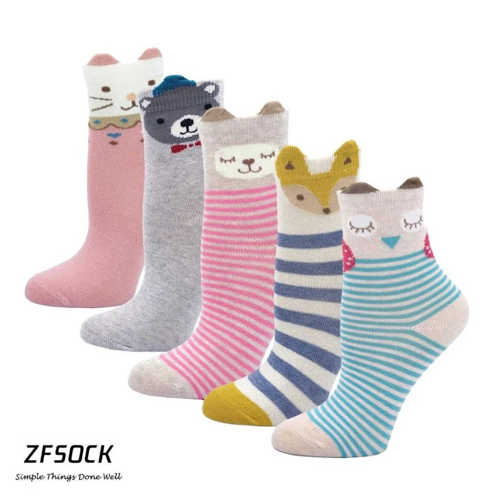 ZFSOCK Cute Animals Design Children's Crew Socks, 5 Pairs