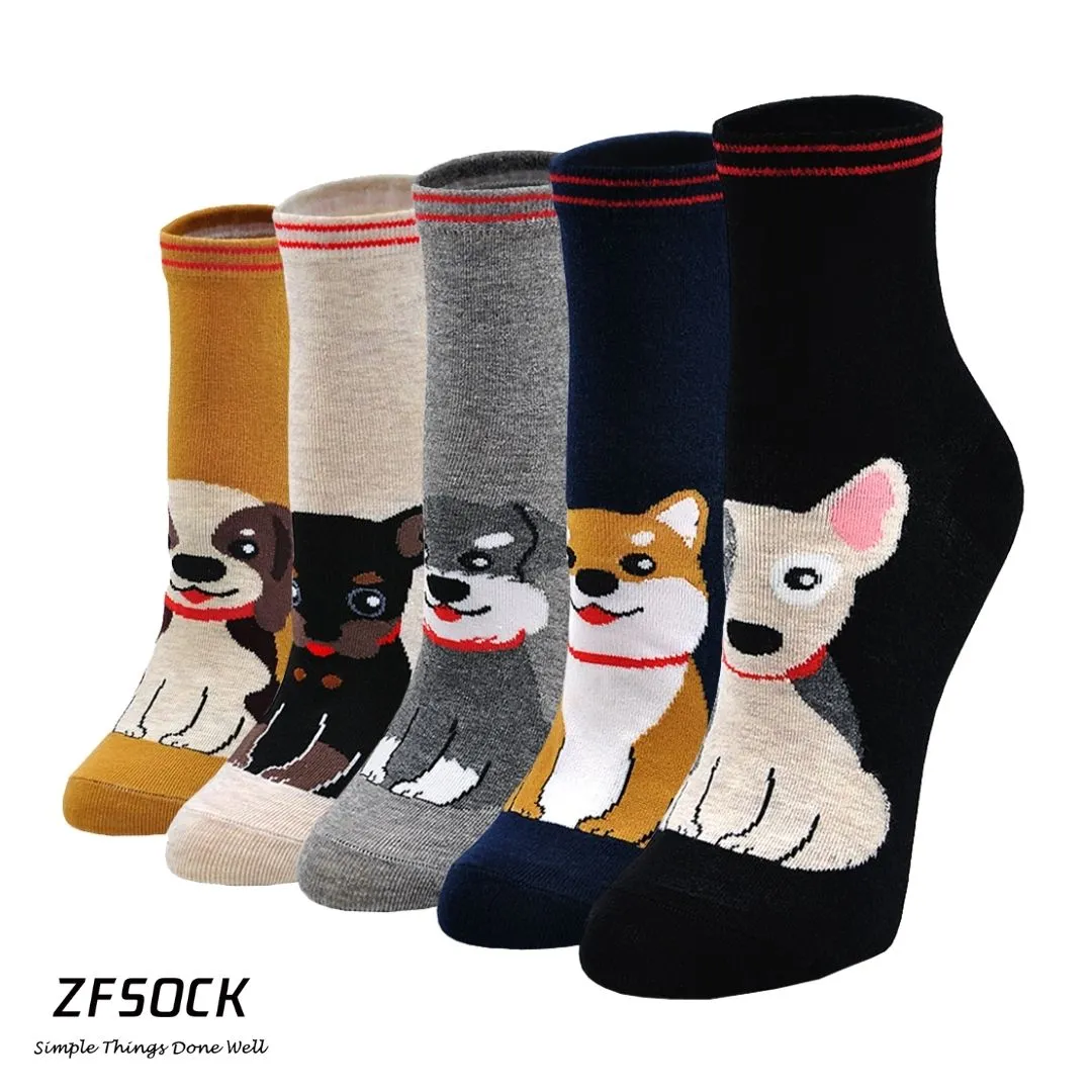 ZFSOCK Cute Dog Design Premium Quality  Socks for Women, 5 Pairs