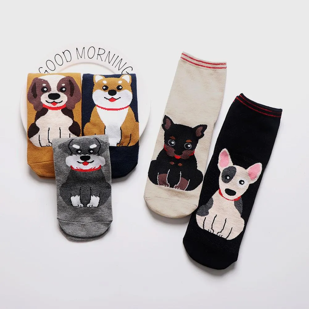 ZFSOCK Cute Dog Design Premium Quality  Socks for Women, 5 Pairs